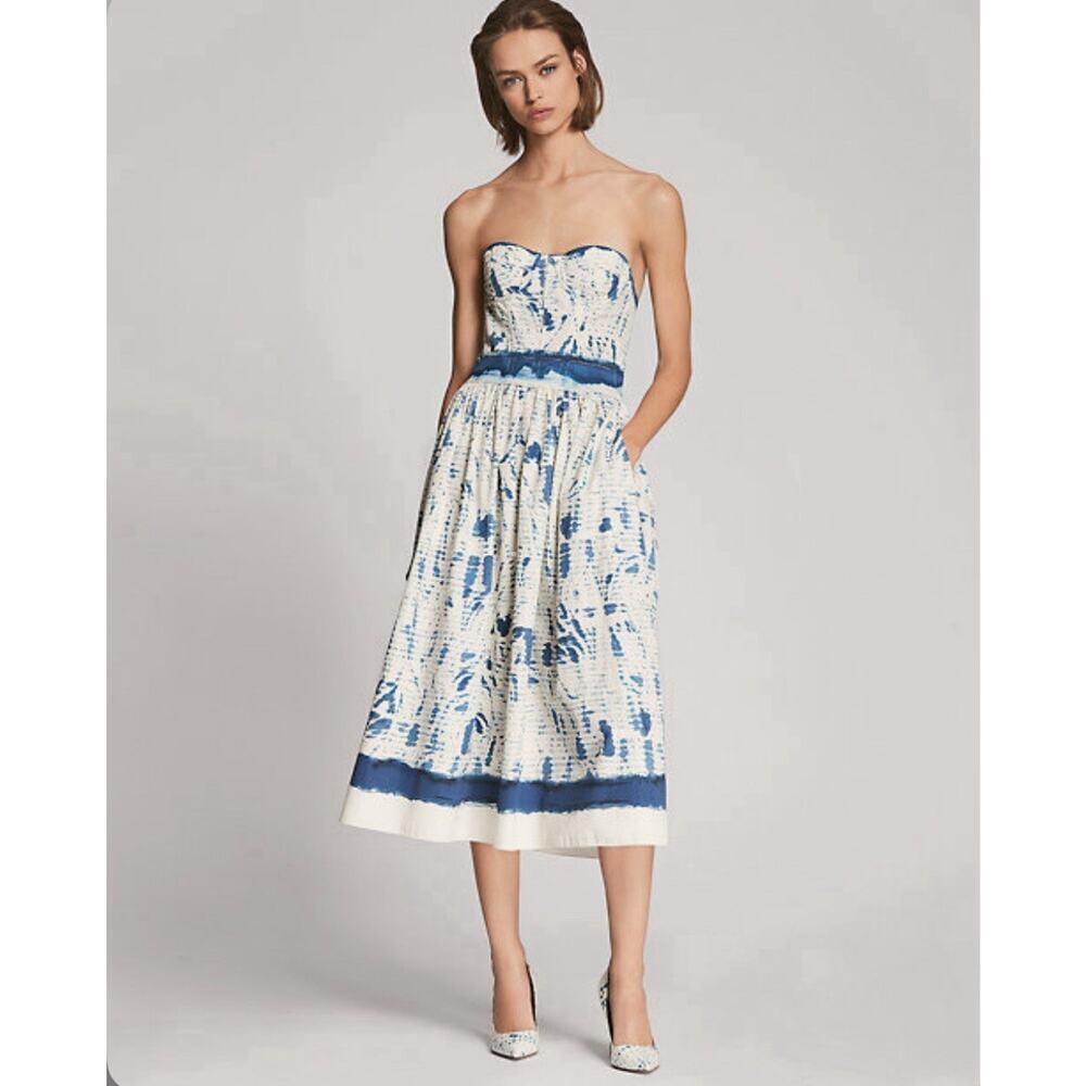 Ralph Lauren Collection Cotton Strapless Midi Dress Runway Fit Flare 10 M Blue - Picture 7 of 16
